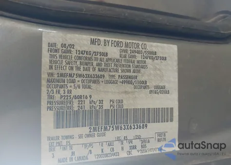 2003 Mercury Grand Marquis Ls from USA, damaged, VIN 2MEFM75W63X633689